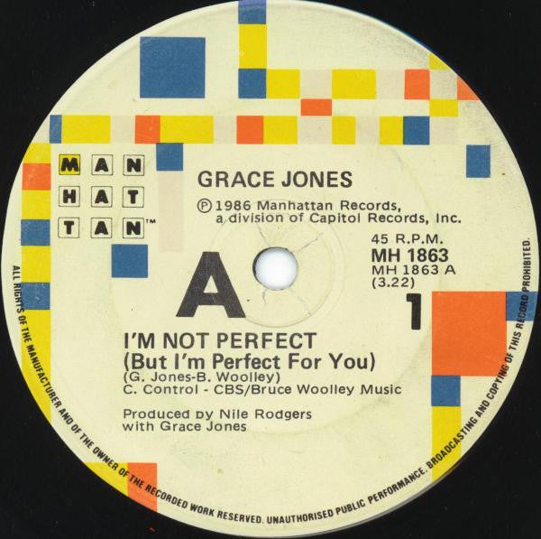 Grace Jones : I&#39;m Not Perfect (But I&#39;m Perfect For You) (7&quot;, Single)