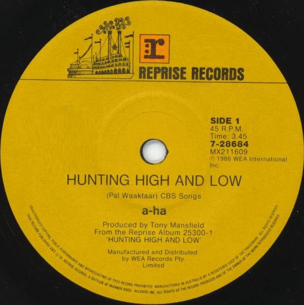 a-ha : Hunting High And Low (7")