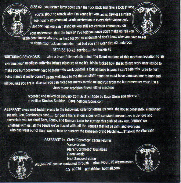 Aberrant (2) / D.H.I.B.A.C. : Aberrant / No Professionel (7", EP)