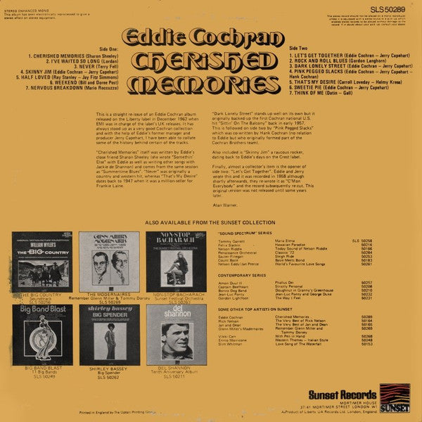 Eddie Cochran : Cherished Memories (LP, Album, RE)