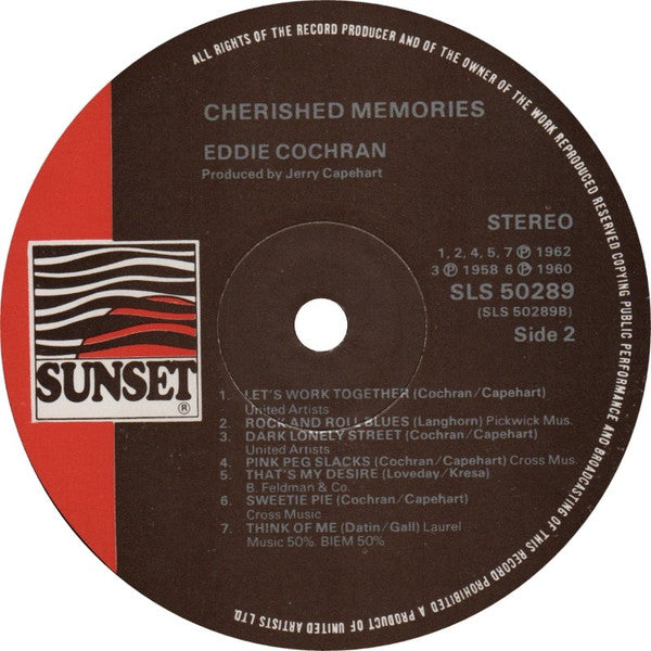 Eddie Cochran : Cherished Memories (LP, Album, RE)