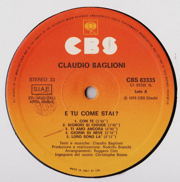 Claudio Baglioni : E Tu Come Stai? (LP, Album)