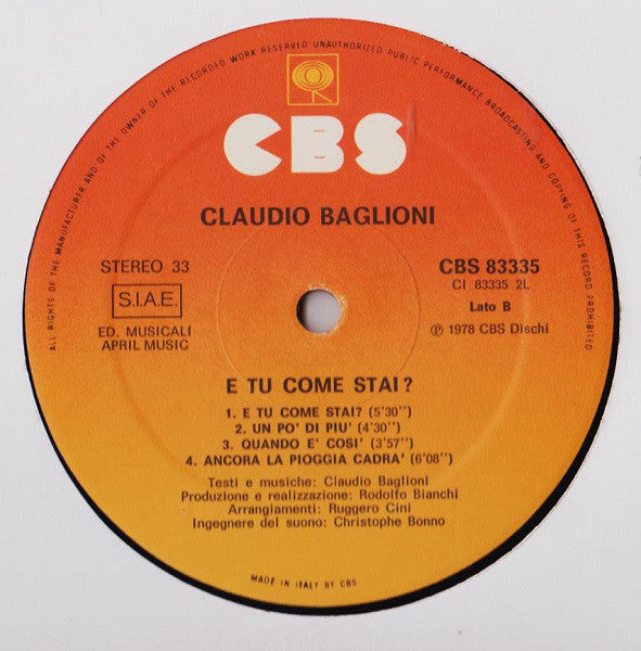 Claudio Baglioni : E Tu Come Stai? (LP, Album)