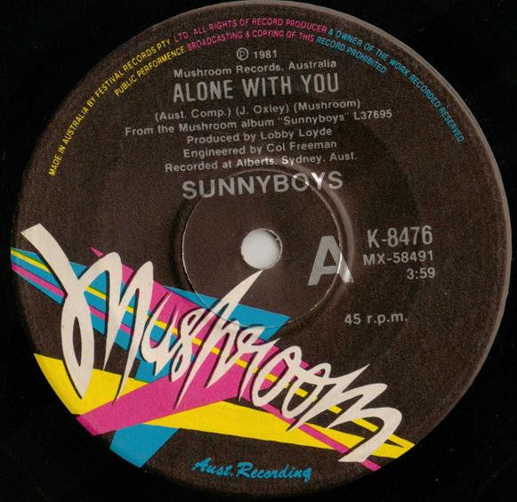 Sunnyboys : Alone With You (7", Single, Ltd)