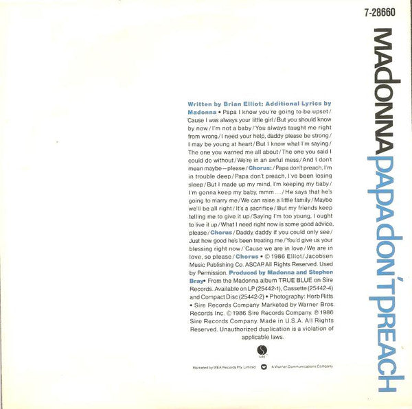 Madonna : Papa Don't Preach (7", Single)