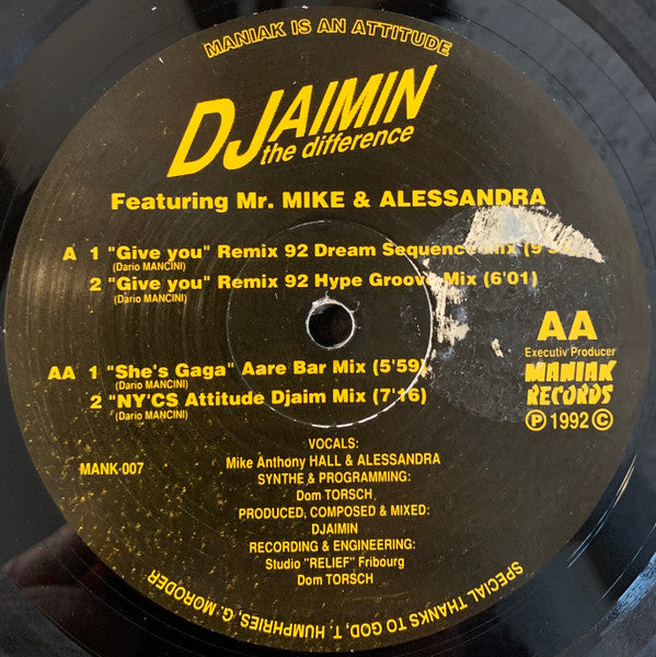Djaimin Featuring Mr. Mike & Alessandra : Give You (Remix 92) (12")
