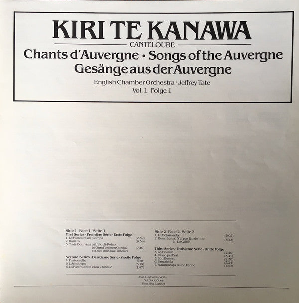 Joseph Canteloube : Kiri Te Kanawa : English Chamber Orchestra : Jeffrey Tate : Chants D'Auvergne Vol 1 (LP, Album)