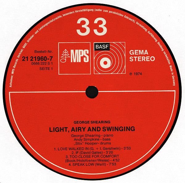 George Shearing : Light - Airy & Swinging (LP, Album)