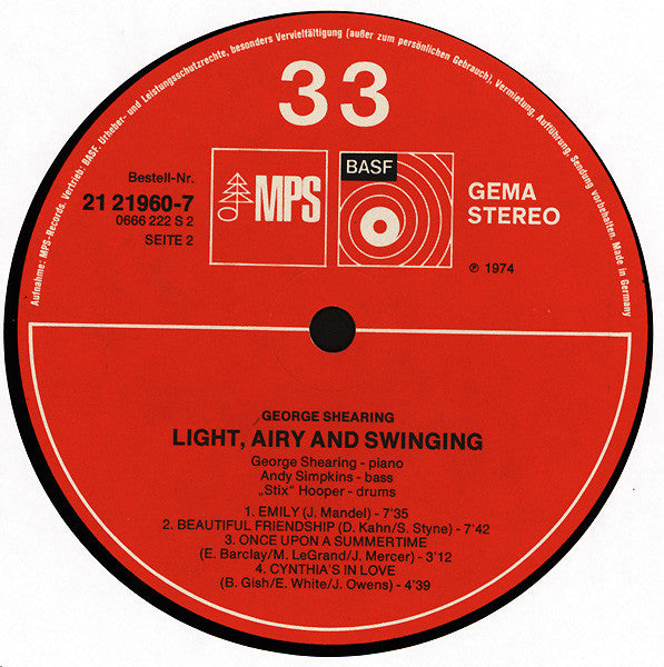 George Shearing : Light - Airy & Swinging (LP, Album)