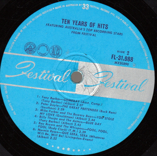 Various : Ten Years Of Hits (LP, Comp, Mono)