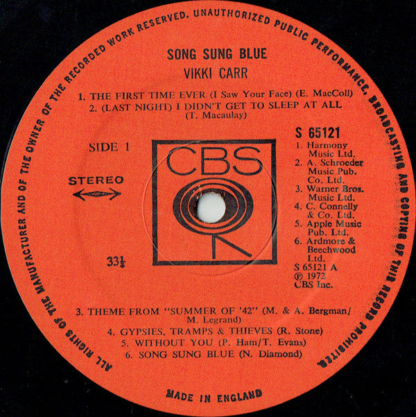 Vikki Carr : Song Sung Blue (LP, Album)