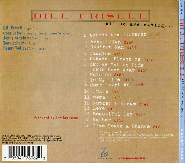Bill Frisell : All We Are Saying... (CD, Album, Dig)
