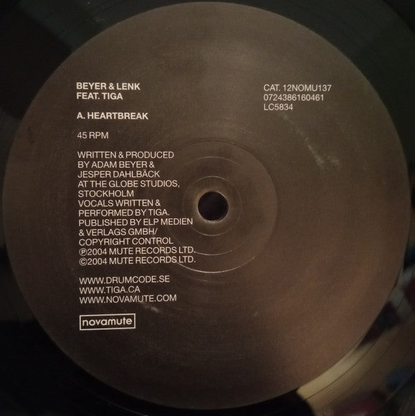 Adam Beyer & Lenk Feat. Tiga : Heartbreak / Ananda (12")