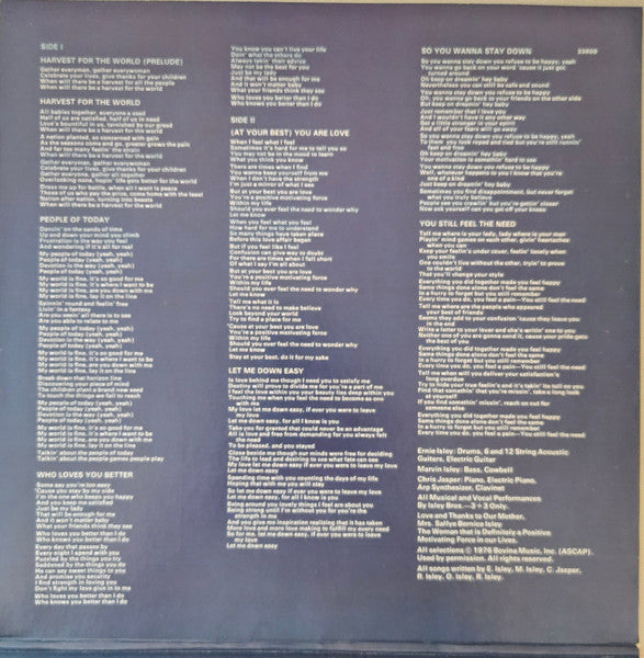 The Isley Brothers : Harvest For The World (LP, Album, Ter)
