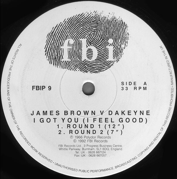 James Brown V Dakeyne : I Got You (I Feel Good) (12", Promo)