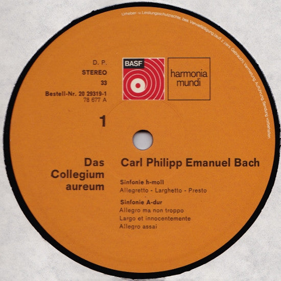 Carl Philipp Emanuel Bach - Collegium Aureum : Vier Hamburger Sinfonien (LP, Album)