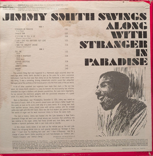 Jimmy Smith : Swings Along With Stranger In Paradise (LP, Album)