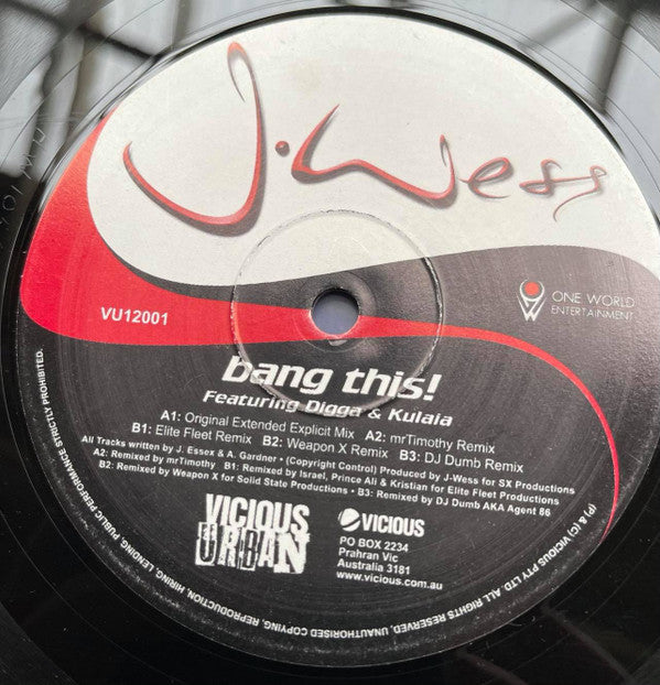 J-Wess Featuring Digga (4) & Kulaia : Bang This! (12")