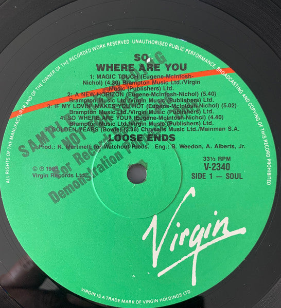 Loose Ends : So Where Are You? (LP, Album, Promo, Sam)