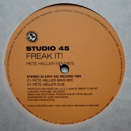 Studio 45 : Freak It! (Remixes By Pete Heller / Black Science Orch.) (2x12")