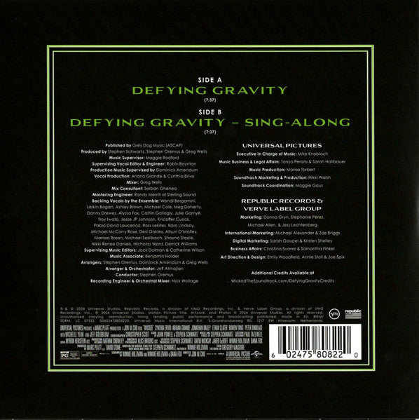 Cynthia Erivo Ft. Ariana Grande : Defying Gravity (7", Single, Ltd, Cle)