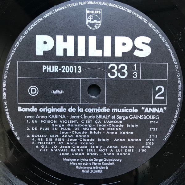 Anna Karina, Jean-Claude Brialy, Serge Gainsbourg : Anna (Bande Originale De La Comédie Musicale) (LP, Album, RE)