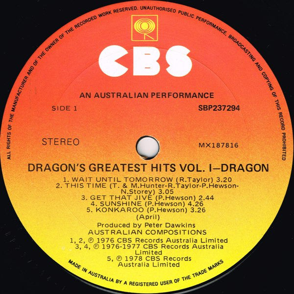 Dragon (5) : Dragon's Greatest Hits Vol. 1 (LP, Comp, Gat)