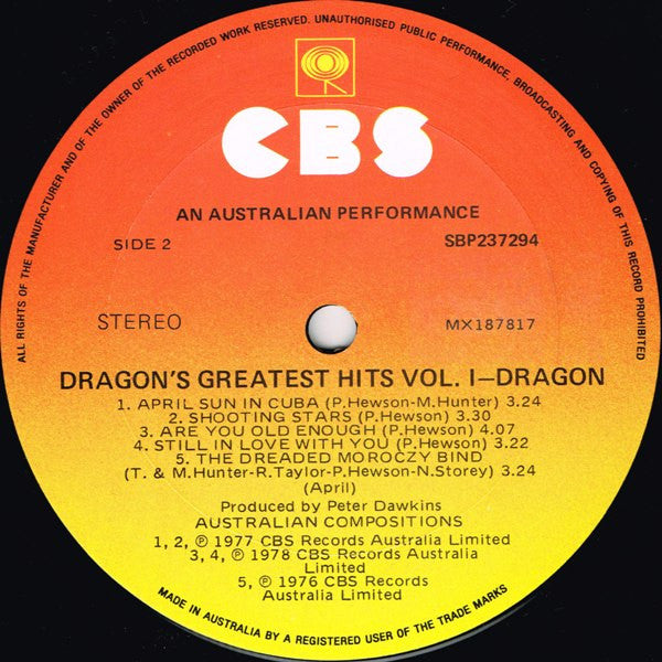 Dragon (5) : Dragon's Greatest Hits Vol. 1 (LP, Comp, Gat)