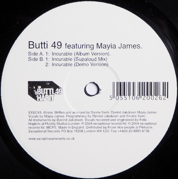 Butti 49 Featuring Maiya James : Incurable (12&quot;)