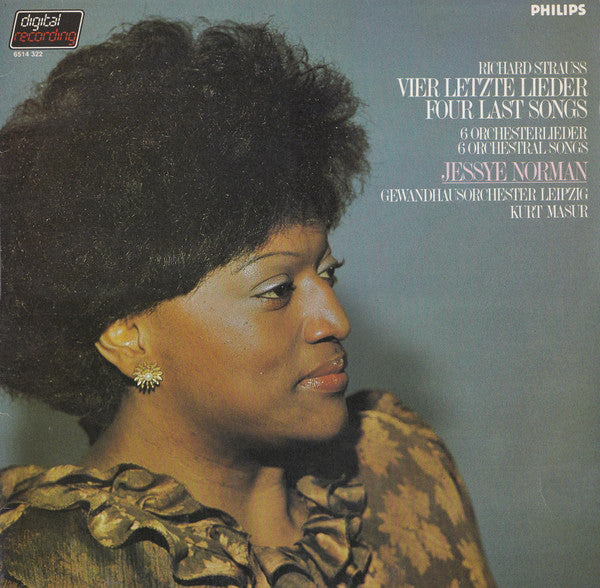 Richard Strauss - Jessye Norman, Gewandhausorchester Leipzig, Kurt Masur : Vier Letzte Lieder / 6 Orchesterlieder (LP)