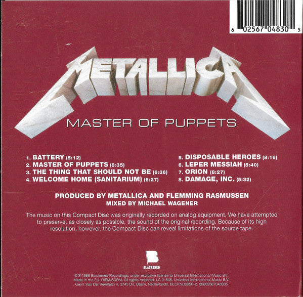 Metallica : Master Of Puppets (CD, Album, RE, RM, Dig)