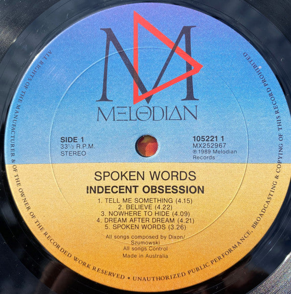 Indecent Obsession : Spoken Words (LP, Album)
