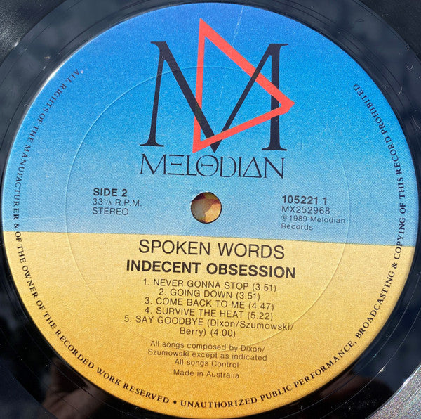 Indecent Obsession : Spoken Words (LP, Album)
