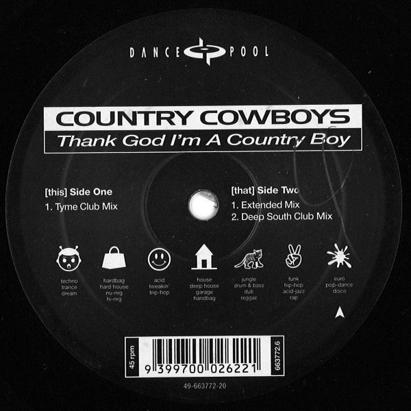 Country Cowboys : Thank God I'm A Country Boy (12")