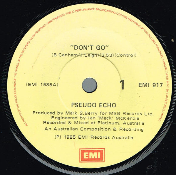 Pseudo Echo : Don't Go (7")