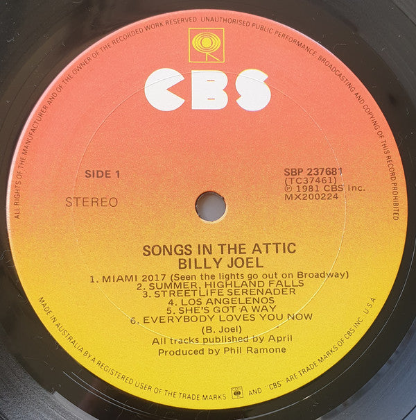 Billy Joel : Songs In The Attic (LP, Album, Gat)