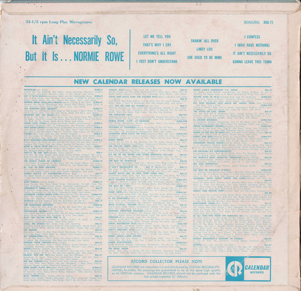 Normie Rowe & The Playboys : It Ain't Necessarily So, But It Is...Normie Rowe (LP, Comp, Mono)