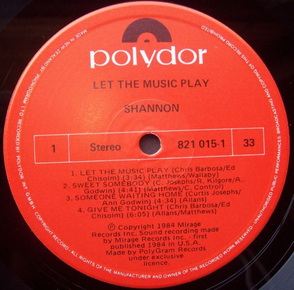 Shannon : Let The Music Play (LP, Album)