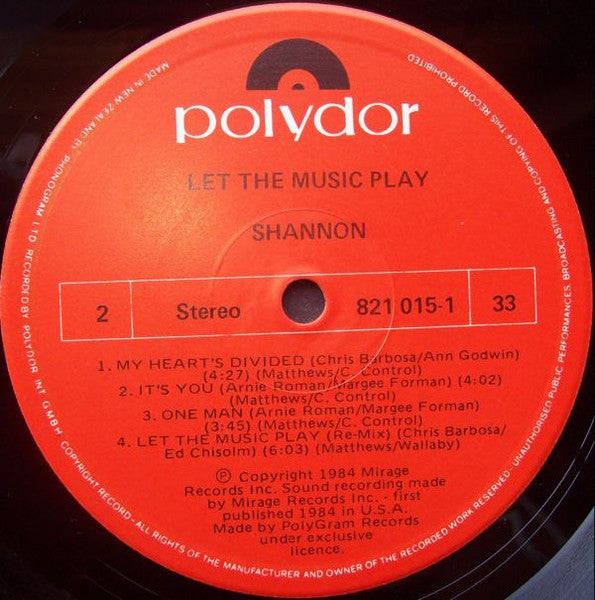 Shannon : Let The Music Play (LP, Album)