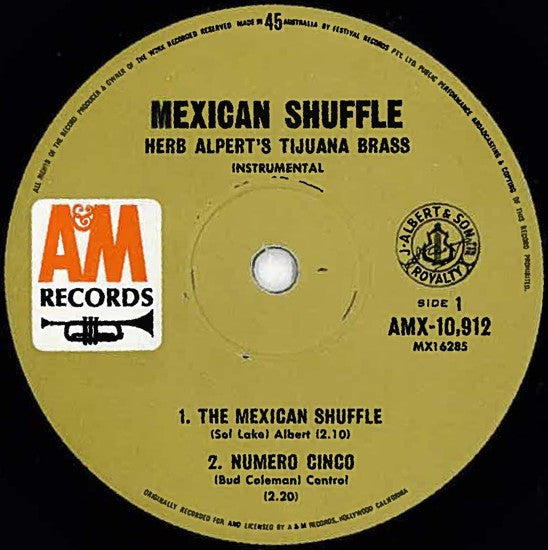Herb Alpert & The Tijuana Brass : Mexican Shuffle (7", EP, Mono, RP)