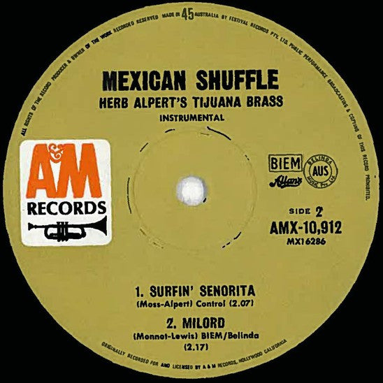 Herb Alpert & The Tijuana Brass : Mexican Shuffle (7", EP, Mono, RP)