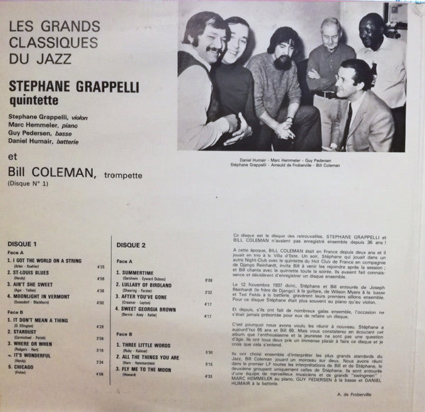 Stéphane Grappelli Quintet Featuring Bill Coleman (2) : Les Grands Classiques Du Jazz (2xLP, RE, Gat)