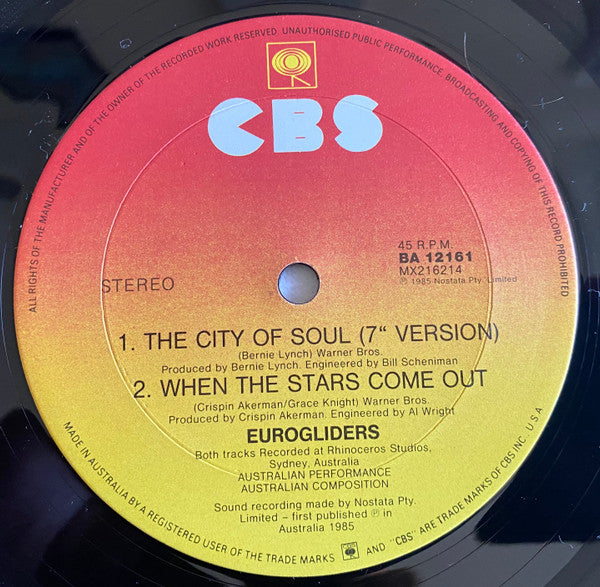 Eurogliders : The City Of Soul (12", Single)