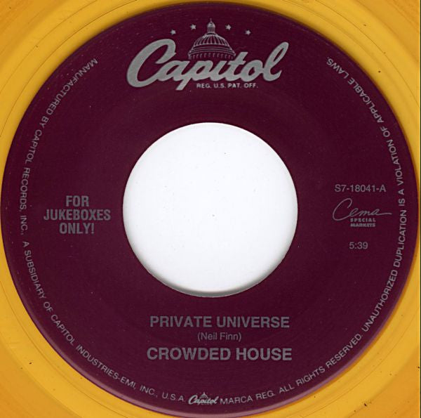 Crowded House : Private Universe (7", Jukebox, Gol)