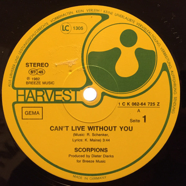 Scorpions : Can't Live Without You (12", Maxi)