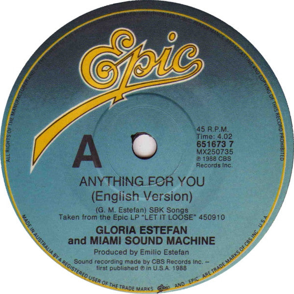 Miami Sound Machine : Anything For You (7", Single)
