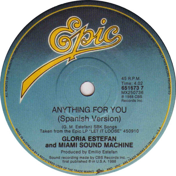 Miami Sound Machine : Anything For You (7", Single)