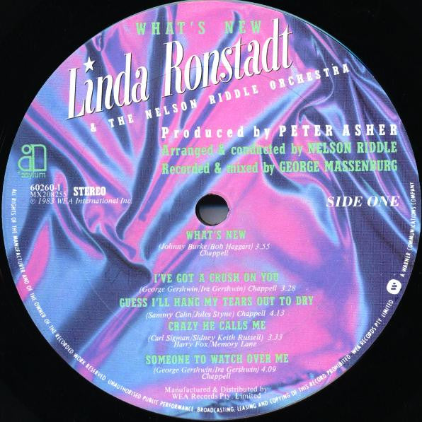 Linda Ronstadt & Nelson Riddle And His Orchestra : What's New (LP, Album)