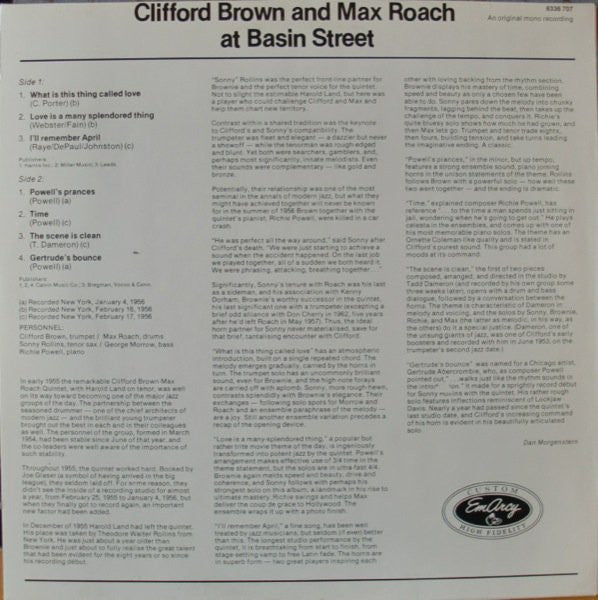 Clifford Brown And Max Roach : At Basin Street (LP, Album, Mono, RE)
