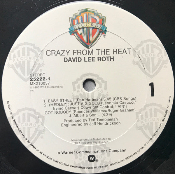 David Lee Roth : Crazy From The Heat (12", EP)